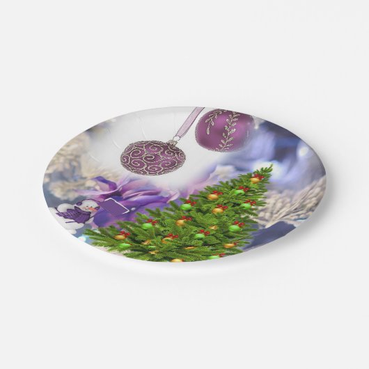 Weihnachtsbuch-Teller, Schneemann Pappteller (Schrägansicht)