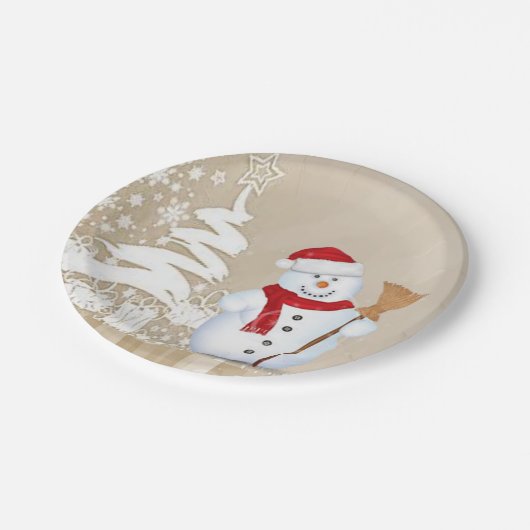 Weihnachtsbuch-Teller, Schneemann Pappteller (Schrägansicht)