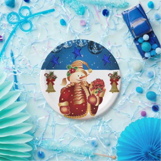 Weihnachtsbuch-Teller, Schneemann Pappteller (Party)