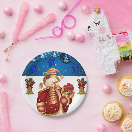Weihnachtsbuch-Teller, Schneemann Pappteller (Party)