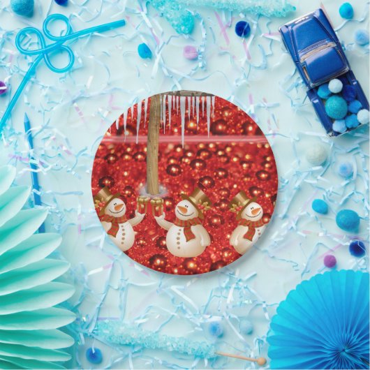 Weihnachtsbuch-Teller, Schneemann Pappteller (Party)