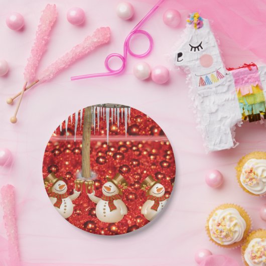 Weihnachtsbuch-Teller, Schneemann Pappteller (Party)