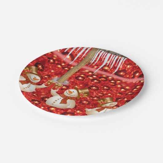 Weihnachtsbuch-Teller, Schneemann Pappteller (Schrägansicht)