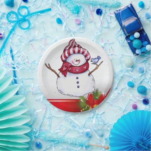 Weihnachtsbuch-Teller, Schneemann Pappteller (Party)