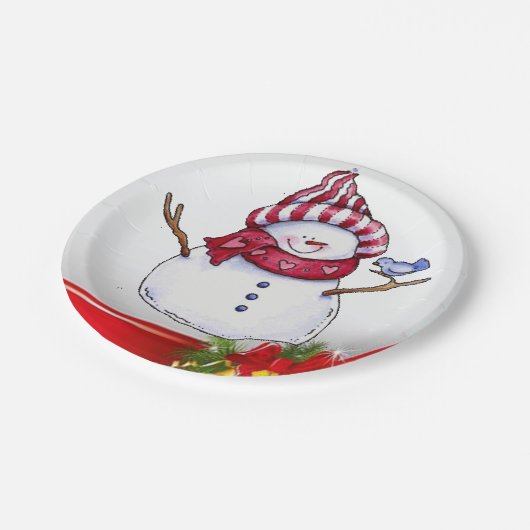 Weihnachtsbuch-Teller, Schneemann Pappteller (Schrägansicht)