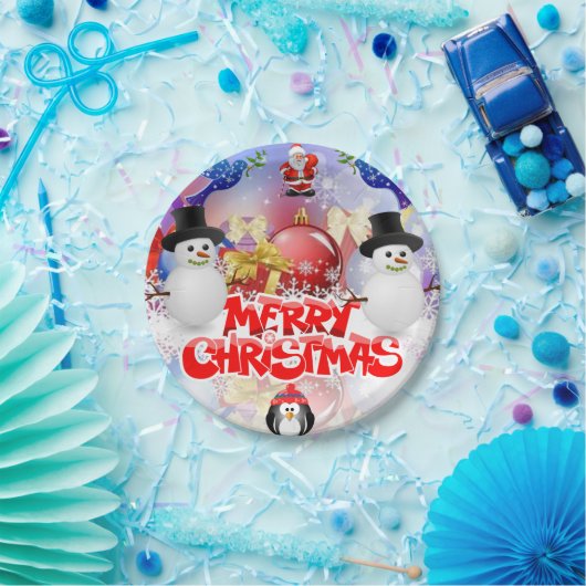 Weihnachtsbuch-Teller, Schneemann Pappteller (Party)
