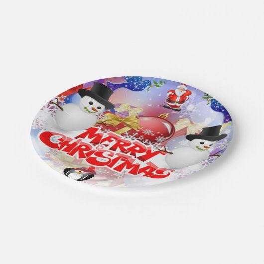 Weihnachtsbuch-Teller, Schneemann Pappteller (Schrägansicht)