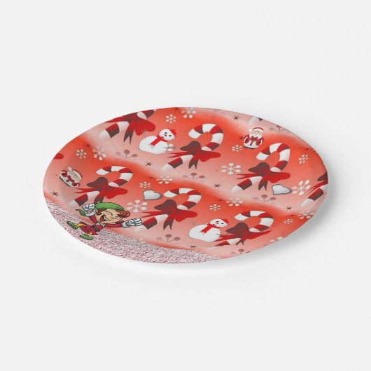 Weihnachtsbuch-Teller, Snowman, Elf Pappteller (Schrägansicht)