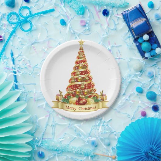 Weihnachtsbuch-Teller, Weihnachtsbaum Pappteller (Party)