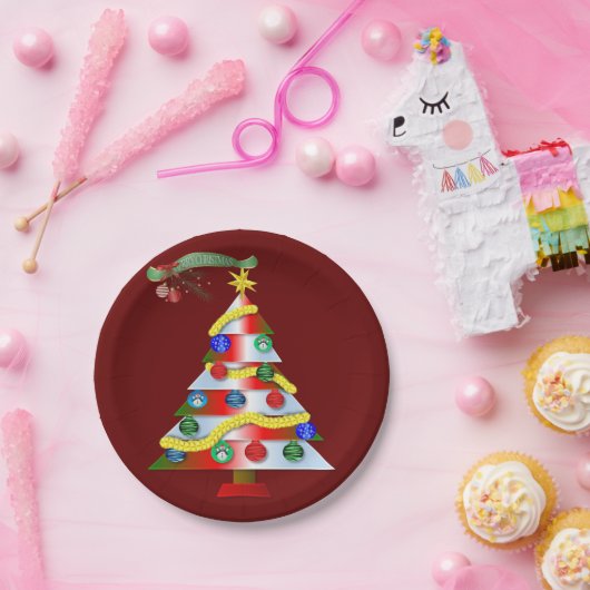 Weihnachtsbuch-Teller, Weihnachtsbaum Pappteller (Party)