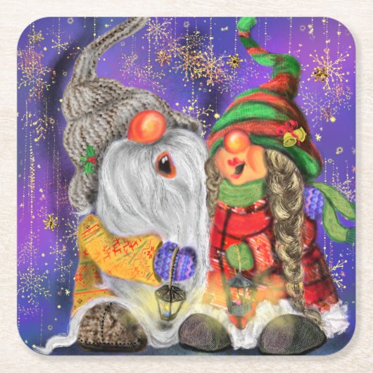 Weihnachtsbuch Untersetzer Couple Gnomes singen (Vorderseite)