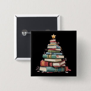 Weihnachtsbücher Baum Buchliebhaber Lehrer Bücherw Button