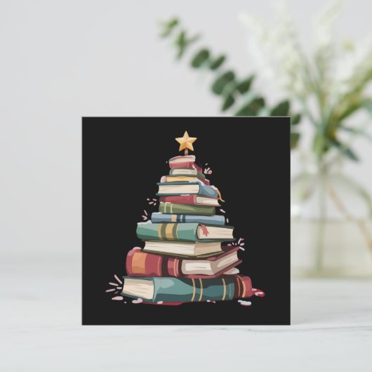 Weihnachtsbücher Baum Buchliebhaber Lehrer Bücherw Feiertagskarte (Stehend Vorderseite)