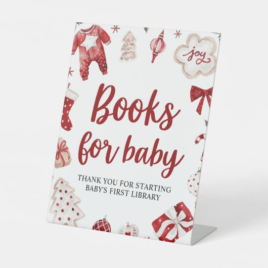 Weihnachtsbücher für Baby-Duschsignatur Sockelschild (Vorderseite)