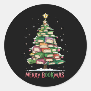 Weihnachtsbuchliebhaber Baum Bibliothekar Frohe Bu Runder Aufkleber