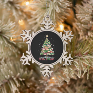 Weihnachtsbuchliebhaber Baum Bibliothekar Frohe Bu Schneeflocken Zinn-Ornament