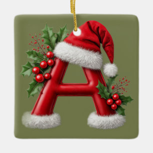 Weihnachtsbuchstabe A verziert mit Santa-Hut Keramikornament