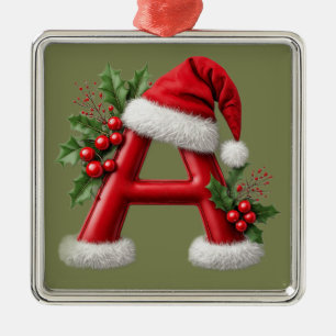 Weihnachtsbuchstabe A verziert mit Santa-Hut Ornament Aus Metall