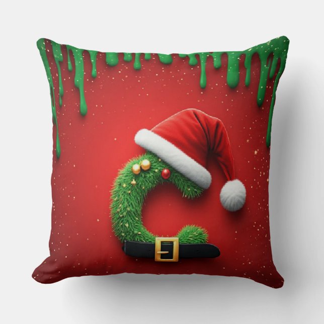 Weihnachtsbuchstabe C mit Weihnachtskranz-Stil 🎁 Kissen (Vorderseite)