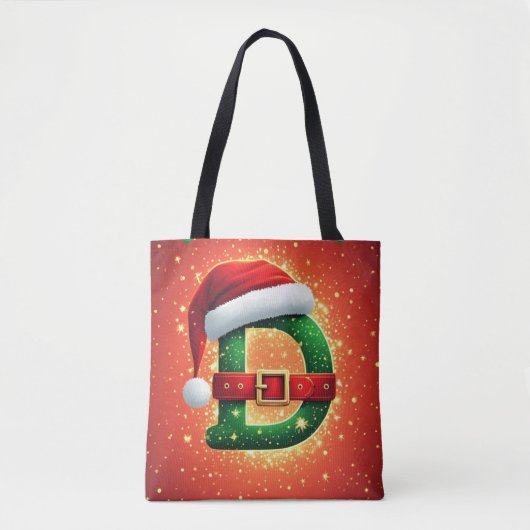 Weihnachtsbuchstabe D mit Immergrün-Christmas-Deta Tasche (Vorderseite)