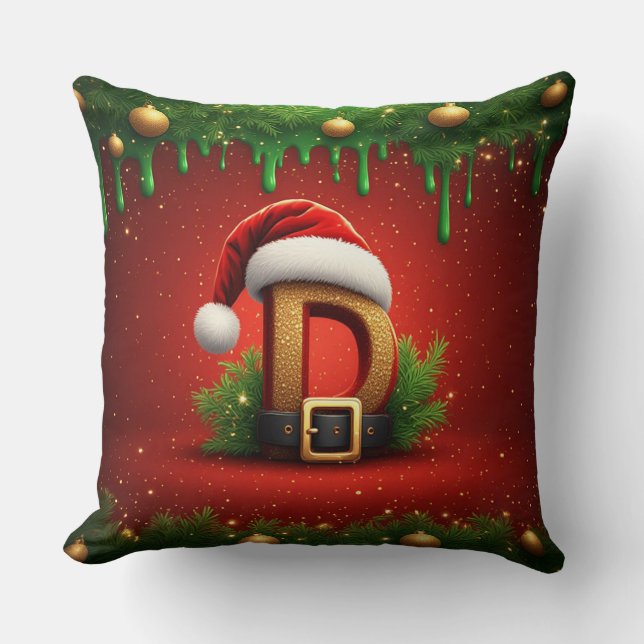 Weihnachtsbuchstabe D mit Weihnachtskranz-Stil 🎁 Kissen (Vorderseite)