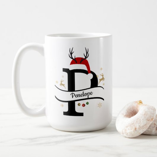 Weihnachtsbuchstabe P Alphabet Kaffeetasse (Mit Donut)
