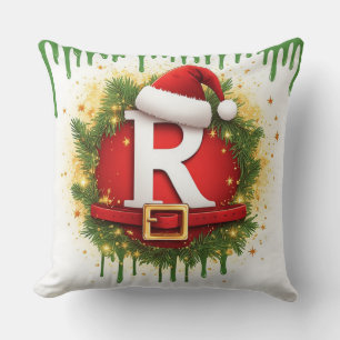 Weihnachtsbuchstabe R mit Santa-Hut als festliches Kissen