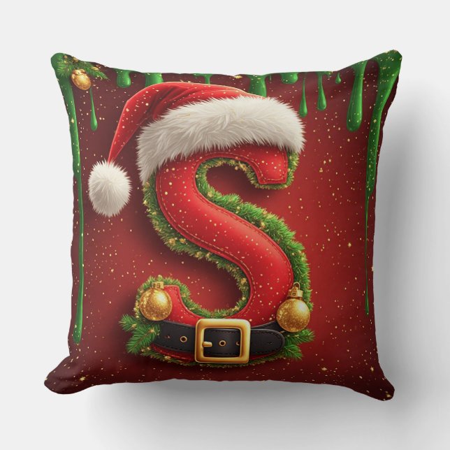 Weihnachtsbuchstabe S mit Santa-Hut als Geschenk Kissen (Vorderseite)