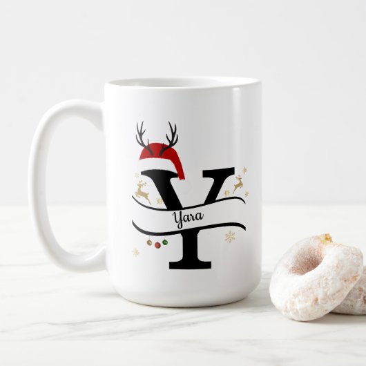 Weihnachtsbuchstabe Y Alphabet  Kaffeetasse (Mit Donut)