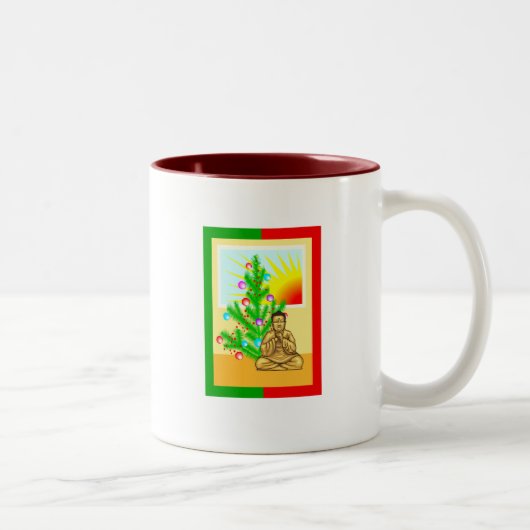 Weihnachtsbuddha mit Baum! Zweifarbige Tasse (Rechts)