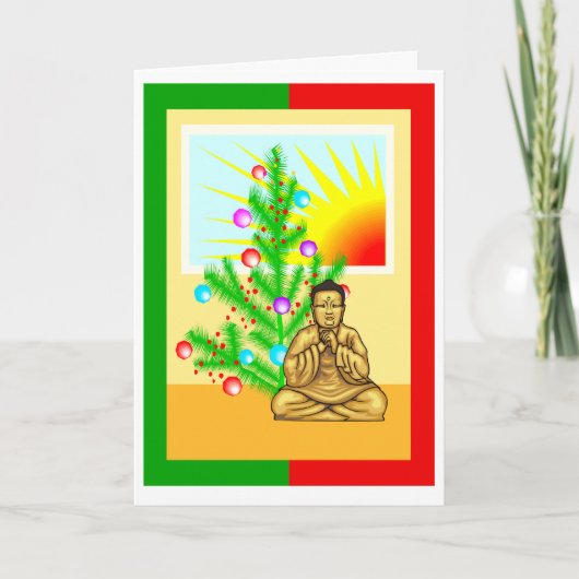 Weihnachtsbuddha w/ Baum Feiertagskarte (Vorderseite)