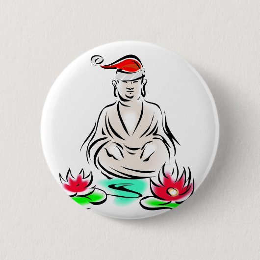WeihnachtsBuddha zeichnend Button (Vorderseite)