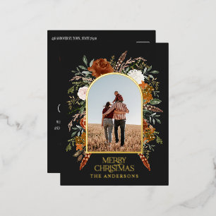Weihnachtsbudget botanisch elegante schwarze Rost Folien Feiertagspostkarte