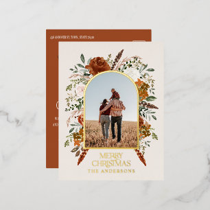 Weihnachtsbudget botanisch elegante Terrakotta Folien Feiertagspostkarte