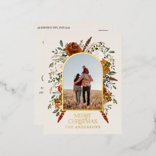 Weihnachtsbudget botanisch elegante Terrakotta Folien Feiertagspostkarte
