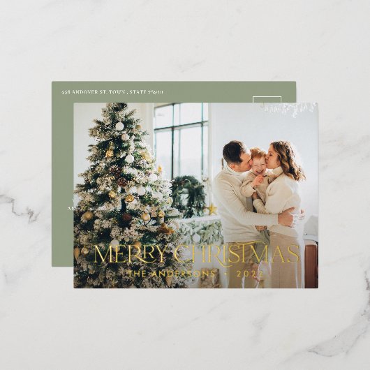 Weihnachtsbudget botanische, elegante Jungfrau Folien Feiertagspostkarte (Vorderseite/Rückseite)