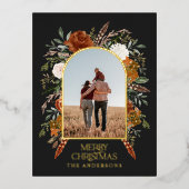 Weihnachtsbudget botanischer, eleganter schwarzer  folien feiertagspostkarte (Vorderseite)