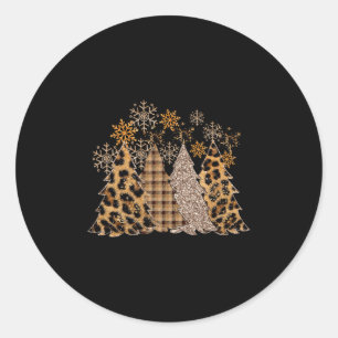 Weihnachtsbüffel karierte Weihnachtsbäume leopard  Runder Aufkleber