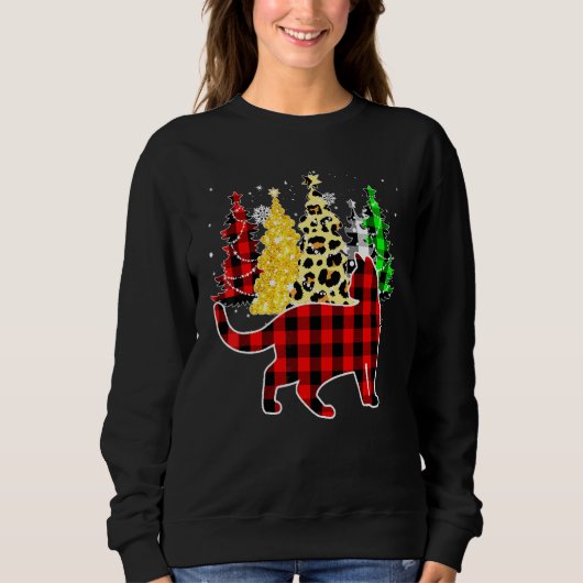 Weihnachtsbüffel-Karo-Katzenbaum-Leoparden-Pyjama Sweatshirt (Vorderseite)