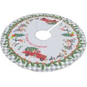 Weihnachtsbüffel-Karo verfolgt roten LKWSnowman Polyester Weihnachtsbaumdecke (Schrägansicht)