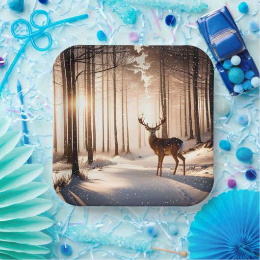 Weihnachtsbühne im Winterwald Pappteller (Party)