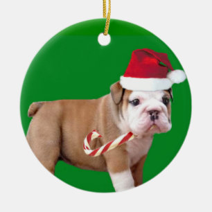 Weihnachtsbulldoggen-Welpenverzierung Keramik Ornament