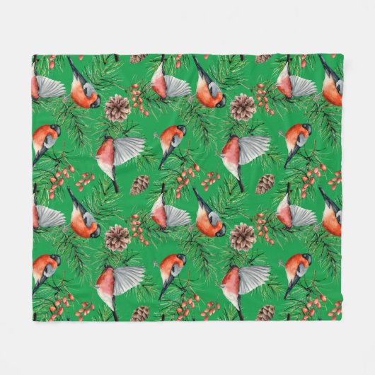 Weihnachtsbullfinch Fleecedecke (Vorderseite (Horizontal))