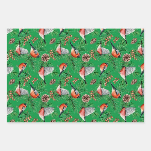Weihnachtsbullfinch Geschenkpapier Set (Vorderseite)