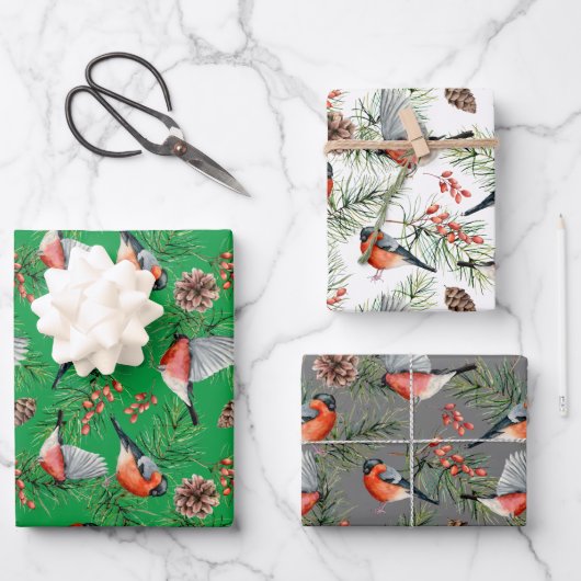 Weihnachtsbullfinch Geschenkpapier Set (Vorderseite)