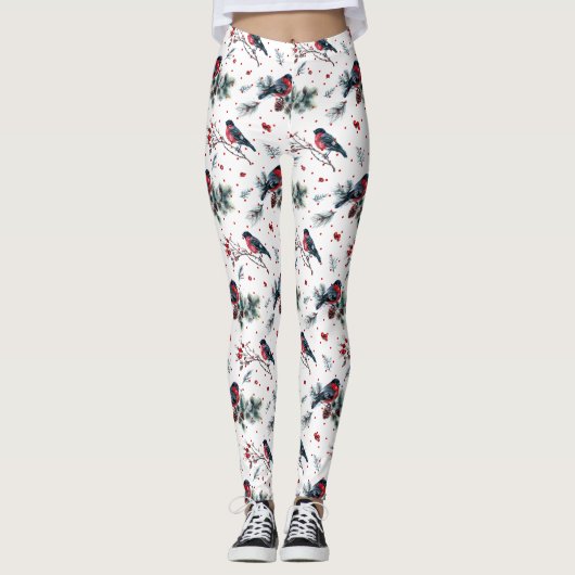 Weihnachtsbullfinch Leggings (Vorderseite)