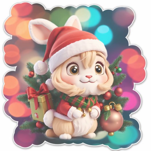 Weihnachtsbunny Aufkleber (Vorderseite)