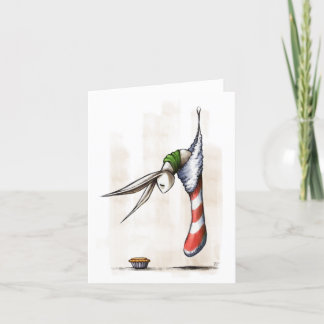 Weihnachtsbunny in einem Strumpf mit Mini-Kuchen Feiertagskarte