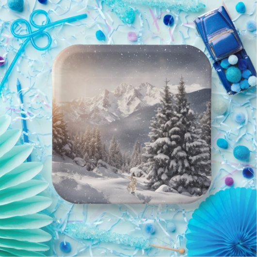 Weihnachtsbunny in Schneeflocken Pappteller (Party)