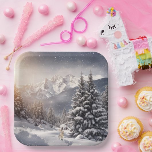 Weihnachtsbunny in Schneeflocken Pappteller (Party)